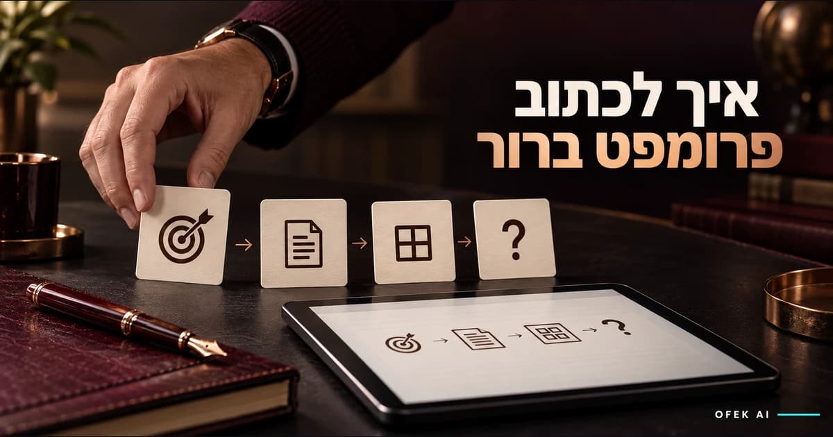 יד מסדרת ארבעה כרטיסי הנחיות לכתיבת פרומפט ברור